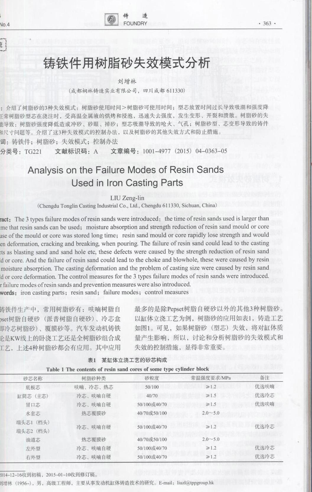 鑄鐵件用樹(shù)脂砂失效模式分析1